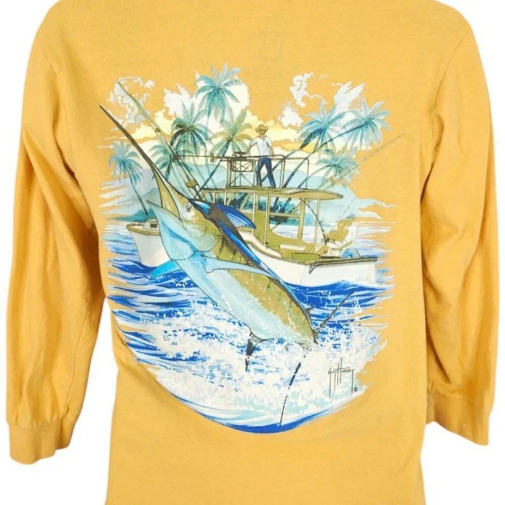 Blue Marlin Fishing T Shirt Mens Size Small Yellow Sport Fishing Guy Harvey